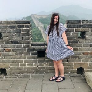 Black & White Stripe womans Dress - Classic Casual. Knee length